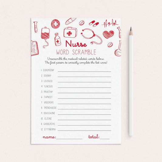 Nurse Word Scramble Answers Included by LittleSizzle