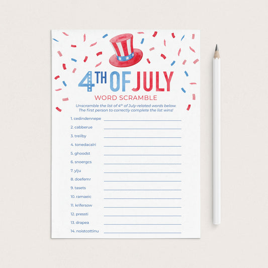 4th of July Word Scramble with Answers Printable by LittleSizzle