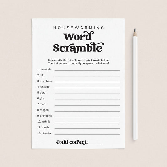 House Warming Game Word Scramble with Answers Printable by LittleSizzle