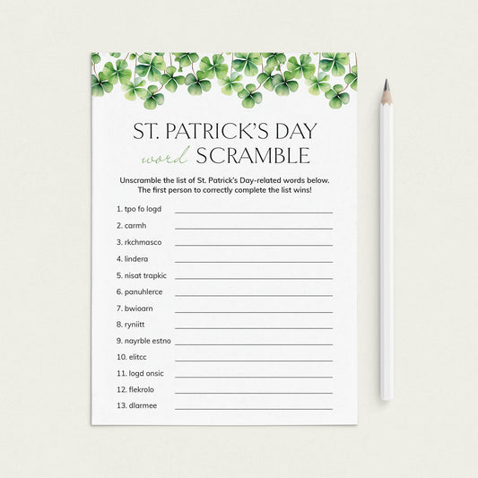 Word Scramble Game for St Patricks Day Printable by LittleSizzle