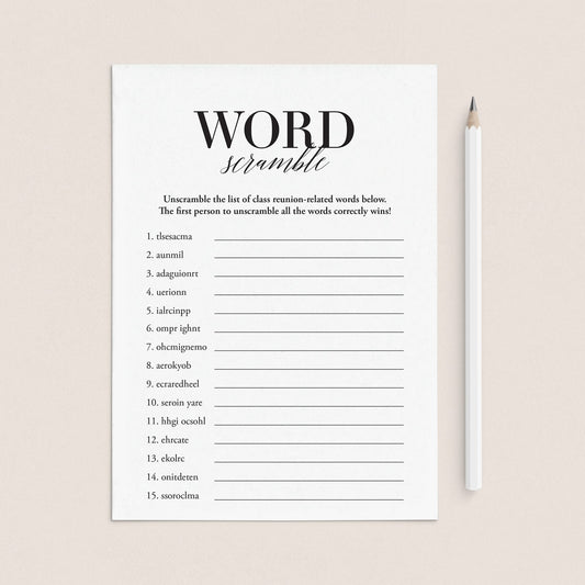 Class Reunion Word Scramble with Answer Key Printable by LittleSizzle