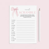 Coquette Birthday Party Game Word Scramble Printable by LittleSizzle