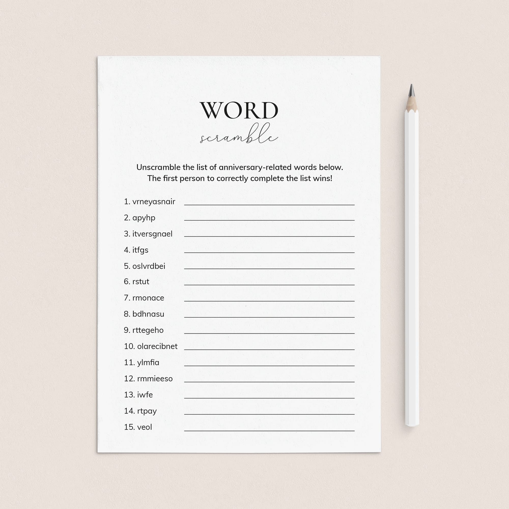 Anniversary Word Scramble Game With Answers Digital Download by LittleSizzle