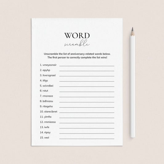 Anniversary Word Scramble Game With Answers Digital Download by LittleSizzle
