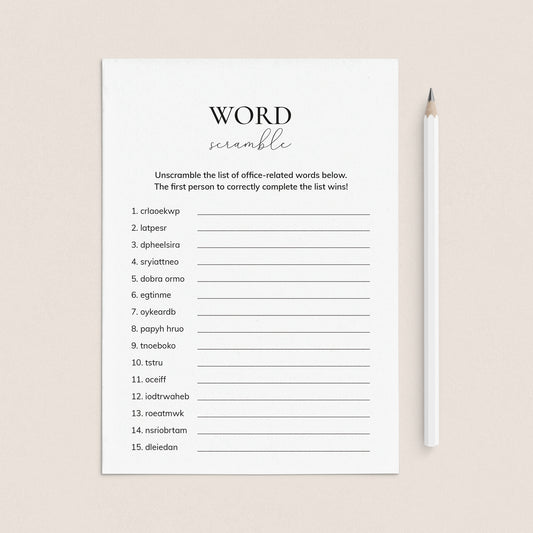 Printable Office Word Scramble Game With Answers by LittleSizzle