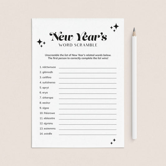 New Year's Eve Word Scramble Game with Answers Printable by LittleSizzle