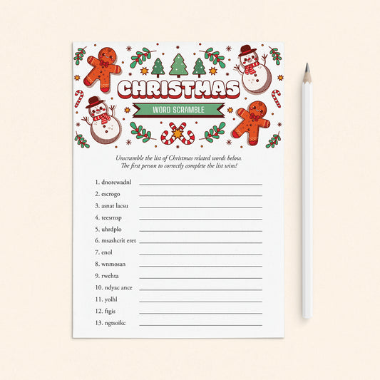 Unscramble Christmas Words Game with Answers Printable by LittleSizzle