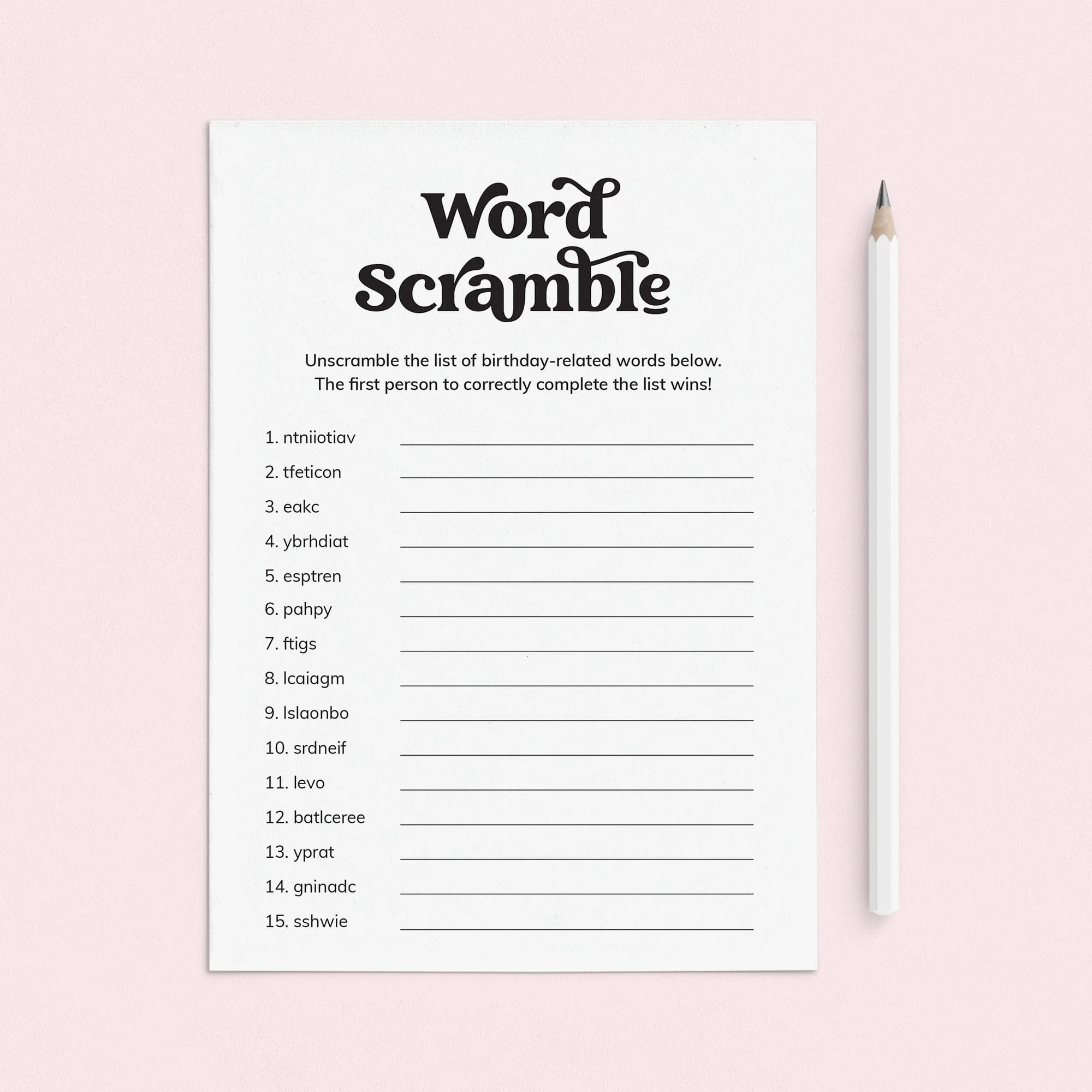 Birthday Party Word Scramble Printable by LittleSizzle