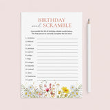 Wildflower Birthday Word Scramble Game with Answers Printable by LittleSizzle