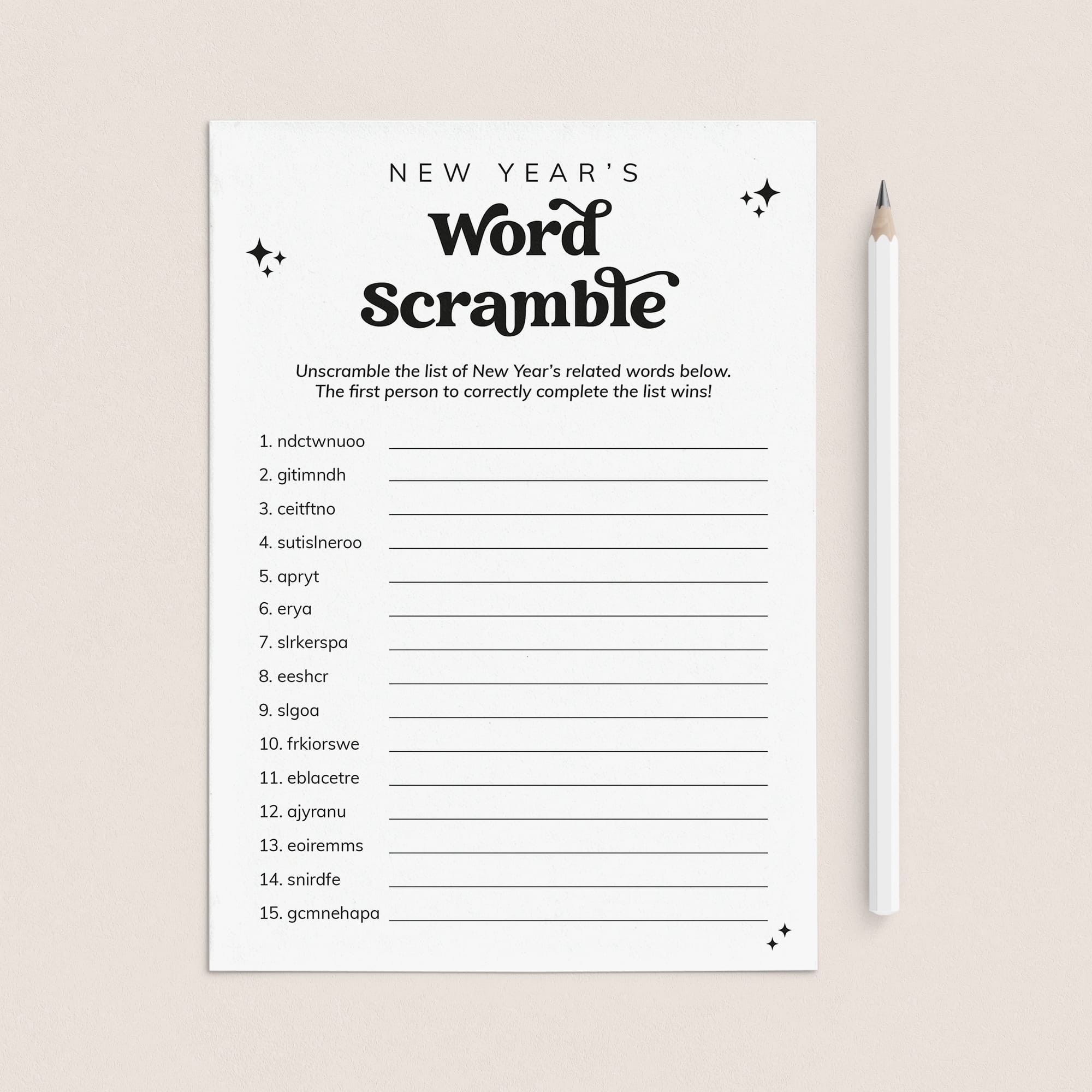 New Year's Eve Word Scramble Game with Answers Printable by LittleSizzle