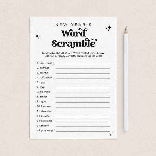 New Year's Eve Word Scramble Game with Answers Printable by LittleSizzle
