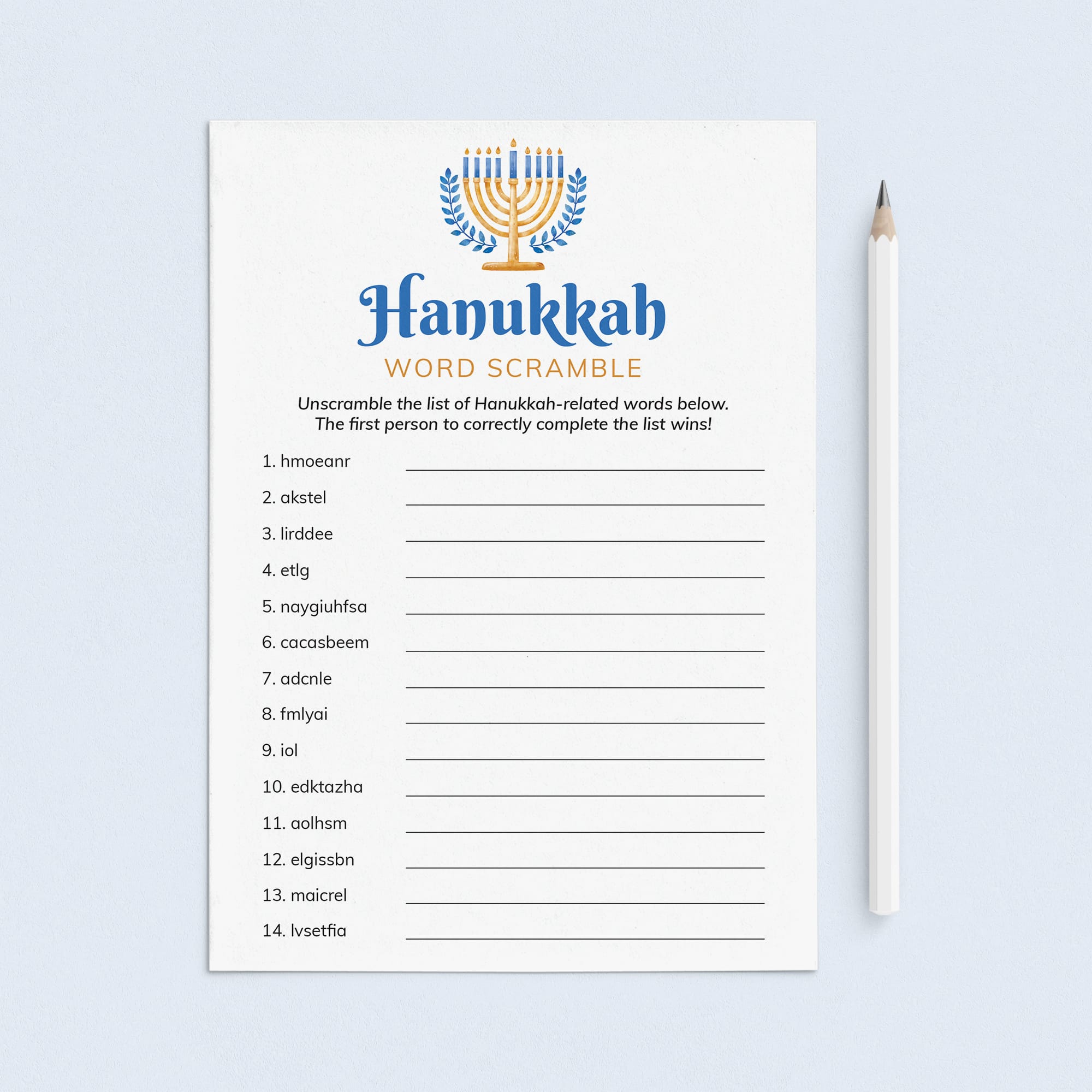 Printable Hanukkah Word Scramble with Answers by LittleSizzle