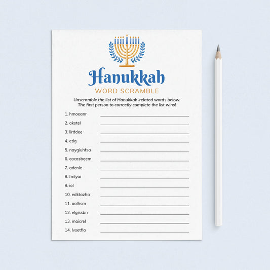 Printable Hanukkah Word Scramble with Answers by LittleSizzle