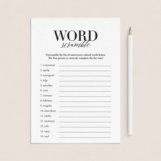 Printable Wedding Anniversary Word Scramble With Answers by LittleSizzle