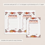 Thanksgiving Games for Adults Printable