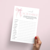 Coquette Birthday Party Game Word Scramble Printable