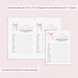 Coquette Birthday Party Game Word Scramble Printable