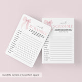 Coquette Birthday Party Game Word Scramble Printable