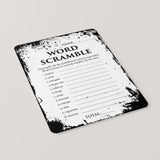 Black and White Halloween Word Scramble Game Printable Distressed