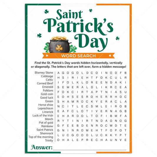 Saint Patricks Word Search Printable Game by LittleSizzle