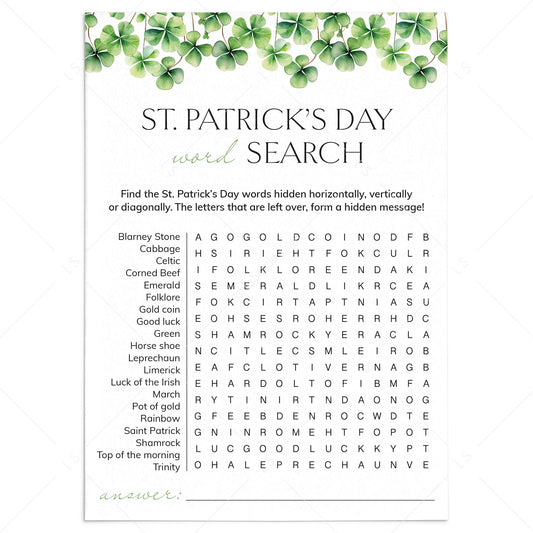 St Patricks Theme Word Search Printable by LittleSizzle