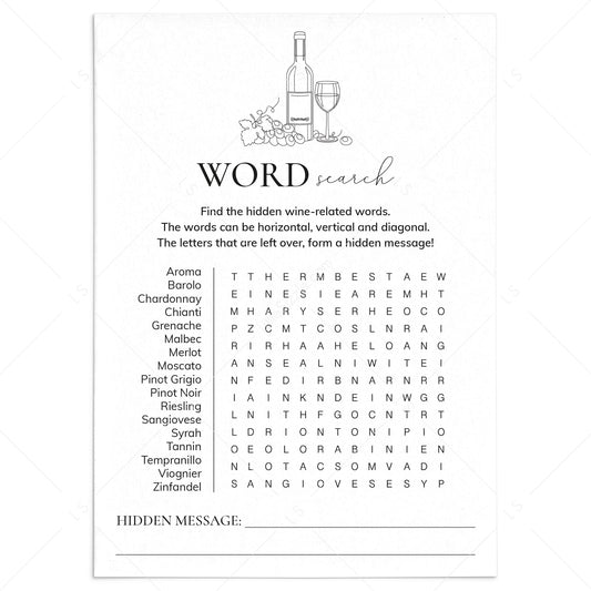 Wine Party Word Find Game with Answer Sheet by LittleSizzle