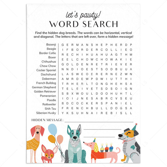 Dog Breed Word Search with Answer Key Printable by LittleSizzle