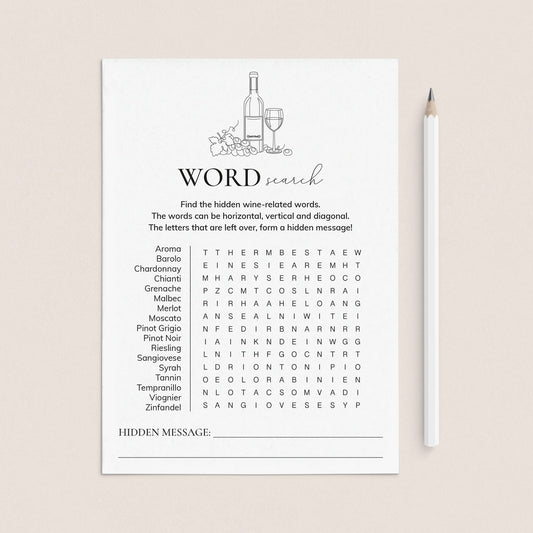 Wine Party Word Find Game with Answer Sheet by LittleSizzle