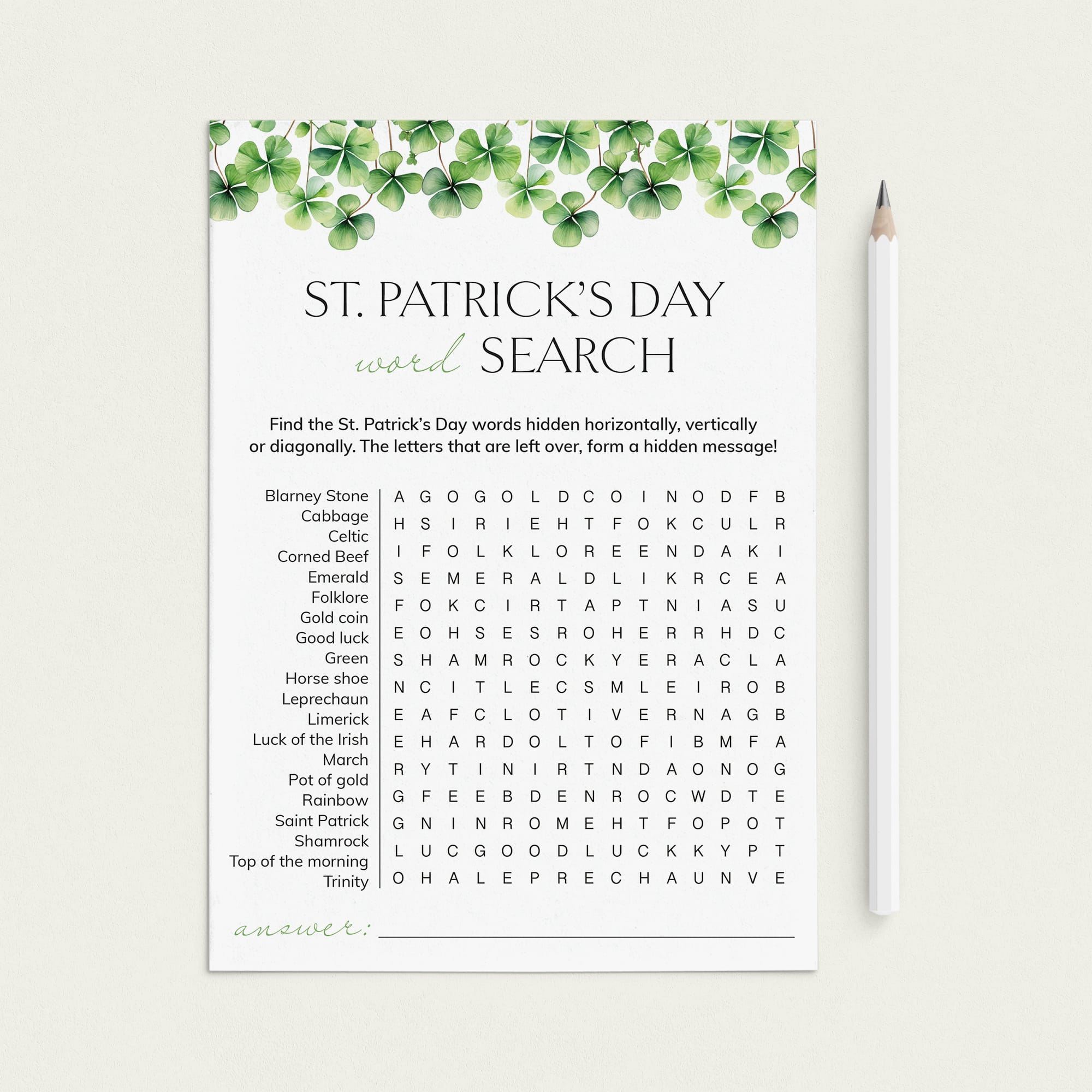 St Patricks Theme Word Search Printable by LittleSizzle