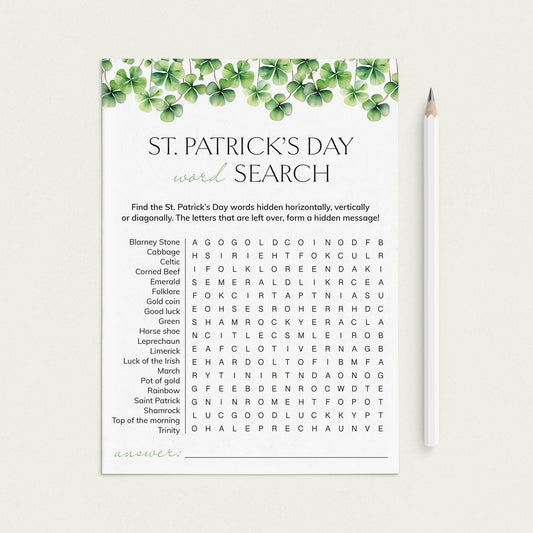 St Patricks Theme Word Search Printable by LittleSizzle