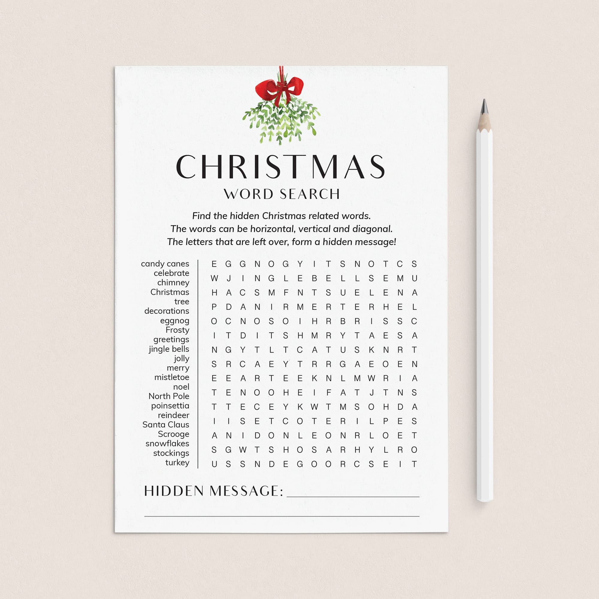 Christmas Word Search Printable with Hidden Message by LittleSizzle