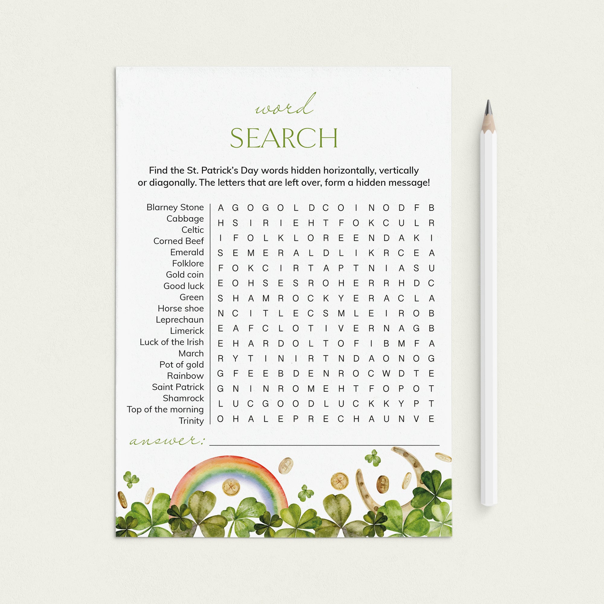 St Pattys Day Word Search Game Printable by LittleSizzle