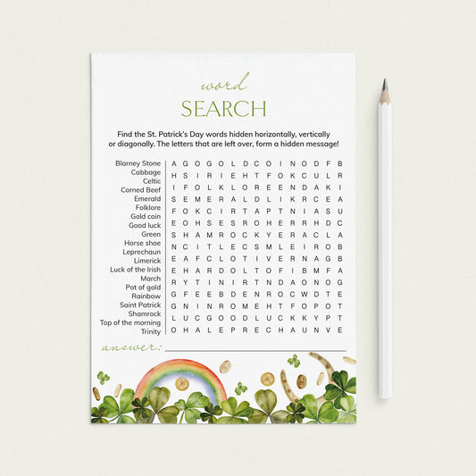 St Pattys Day Word Search Game Printable by LittleSizzle