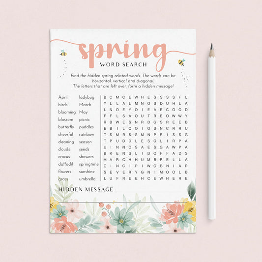 Spring Word Search with Hidden Message Printable by LittleSizzle