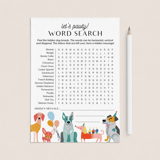 Dog Breed Word Search with Answer Key Printable by LittleSizzle
