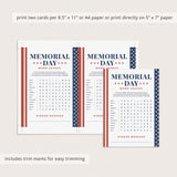Memorial Day Word Search with Answer Key Printable