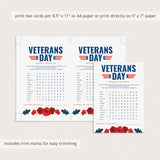 Veterans Day Word Search with Answer Key Printable
