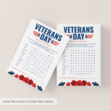 Veterans Day Word Search with Answer Key Printable