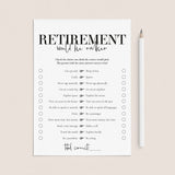 Retirement Party Would He Rather Game Cards Printable