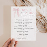 Teen Would She Rather Birthday Party Game with Pink Bow