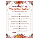 Friendsgiving Would You Rather Questions Printable by LittleSizzle