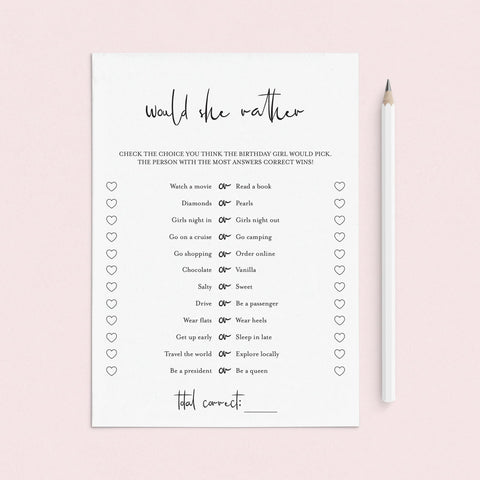 Girl Birthday This Or That Game Printable 