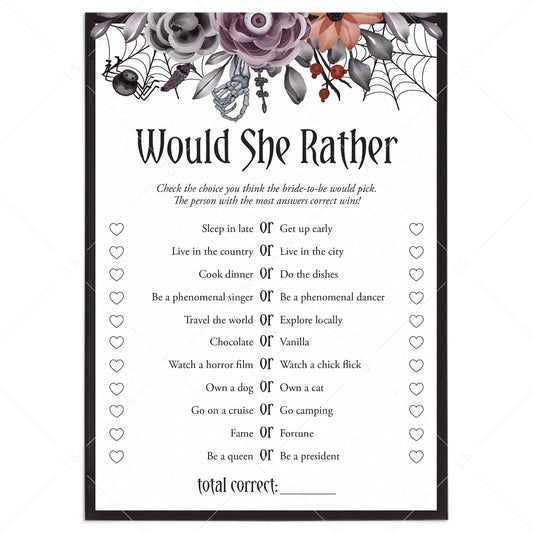 Halloween Theme Bridal Shower Game Would She Rather by LittleSizzle