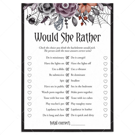 Moody Bachelorette Party Game Would She Rather Printable by LittleSizzle