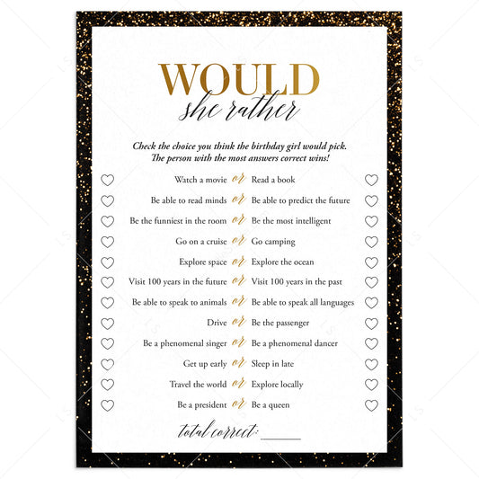 Birthday Game Would She Rather Printable by LittleSizzle