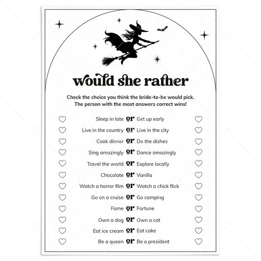 Let's Go Witches Bridal Shower Game Would She Rather Digital Download by LittleSizzle