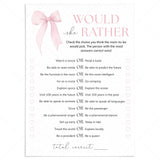 Baby Shower Would She Rather Game Pink Bow Theme by LittleSizzle