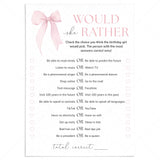 Teen Would She Rather Birthday Party Game with Pink Bow by LittleSizzle