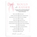 Would She Rather Printable Bow Birthday Party Game by LittleSizzle