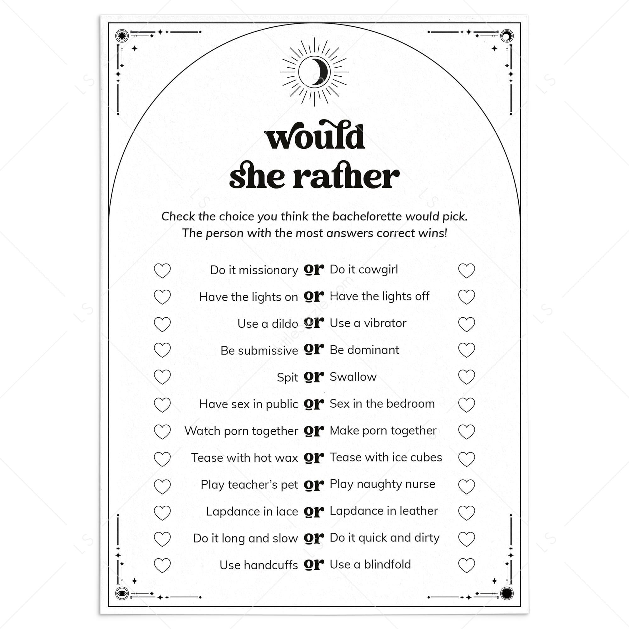 Printable Bachelorette Would She Rather Questions | The Coven by LittleSizzle